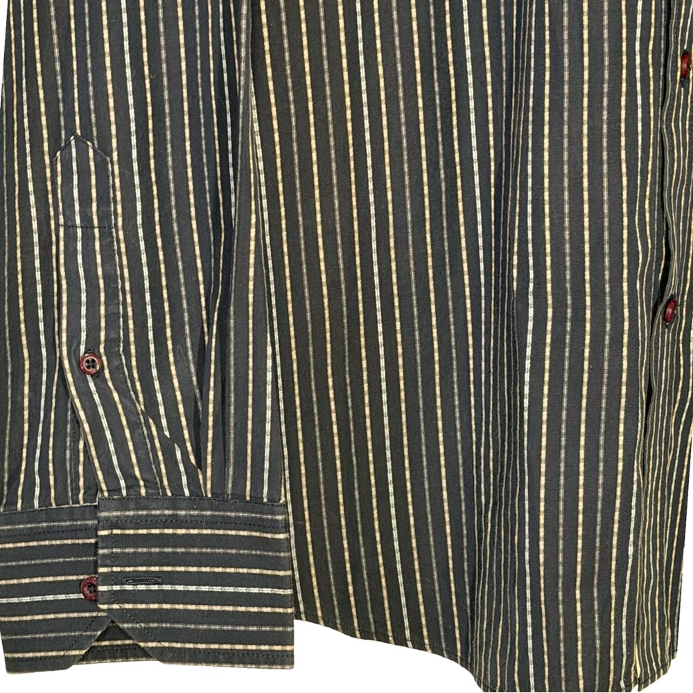 Bugatchi Uomo Men's Blue Cotton Striped Long Sleeve Shirt French Cuffs - Picture 5 of 8